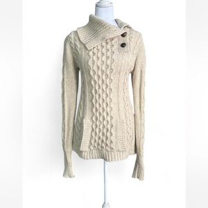 Vintage fisherman wool knit sweater with asymmetrical collar